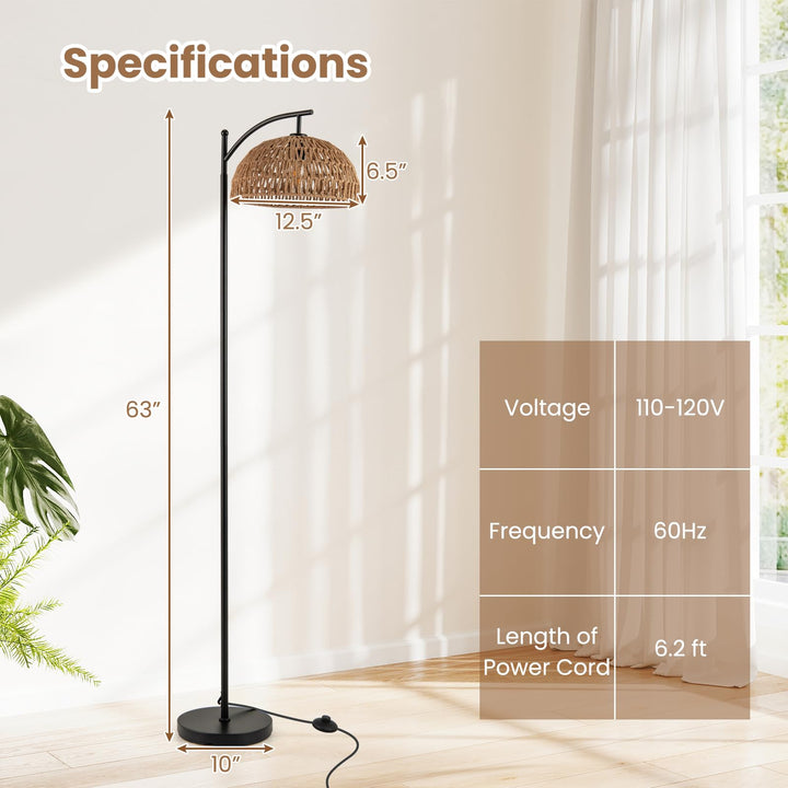 Giantex Boho Floor Lamp with Handwoven Paper Rope Shade Arc Standing Lamp with E26 Socket &amp; Foot Switch