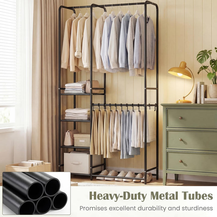 Giantex Heavy-Duty Metal Clothing Rack with 2 Hanging Rods &amp; 4 Storage Shelves