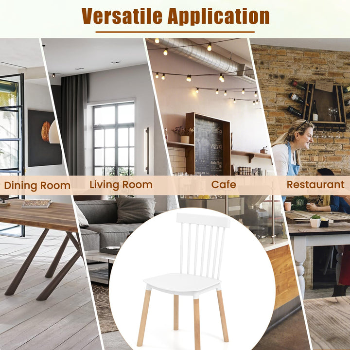 Giantex Set of 4 Windsor Dining Chairs White, Modern Kitchen Chairs w/Spindle Backs &amp; Curved Seats