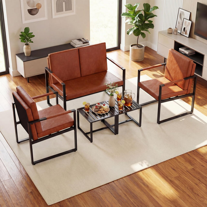 Giantex 5-Pieces Living Room PU Leather Upholstered Sofa Couch Set
