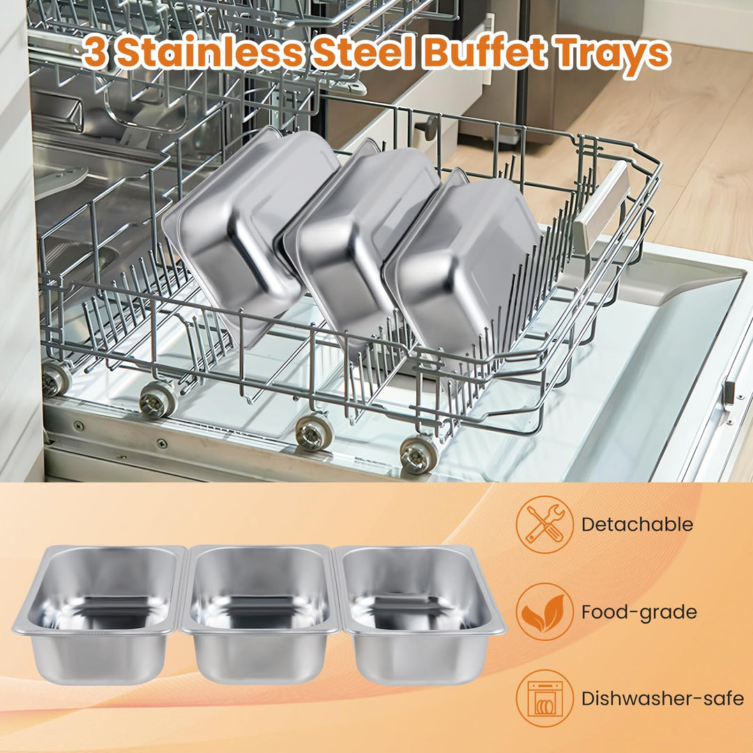 Giantex Electric Buffet Server &amp; Warming Tray 3 Stainless Steel Pans with Lids