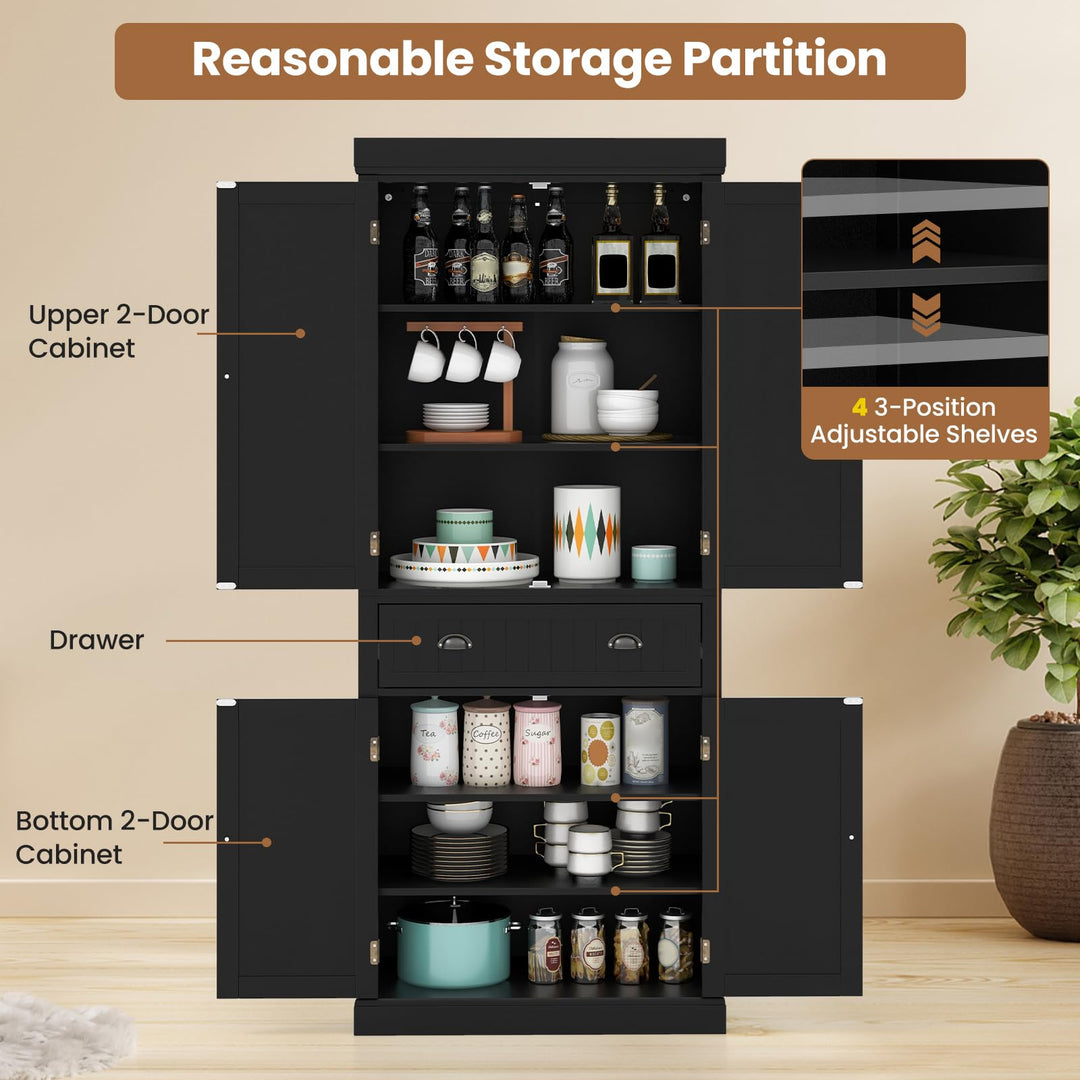 Giantex Pantry Organizers and Storage, 72" Tall Kitchen Cabinet with 2-Door Cabinets &amp; Drawer, Buffet Sideboard