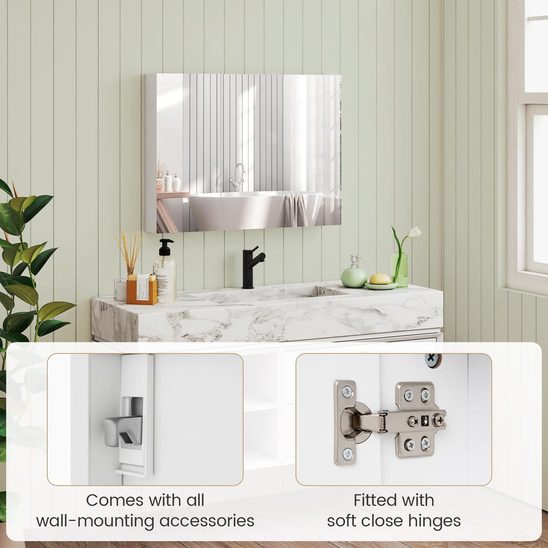 Giantex Wall Mounted Medicine Cabinet with 3 Frameless Mirrored Doors &amp; Mounting Hardware