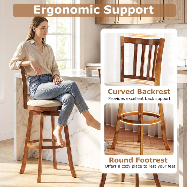 Giantex 30.5" Swivel Bar Stools Set of 2/4 with Rubber Wood Legs &amp; Footrest &amp; Upholstered Seat