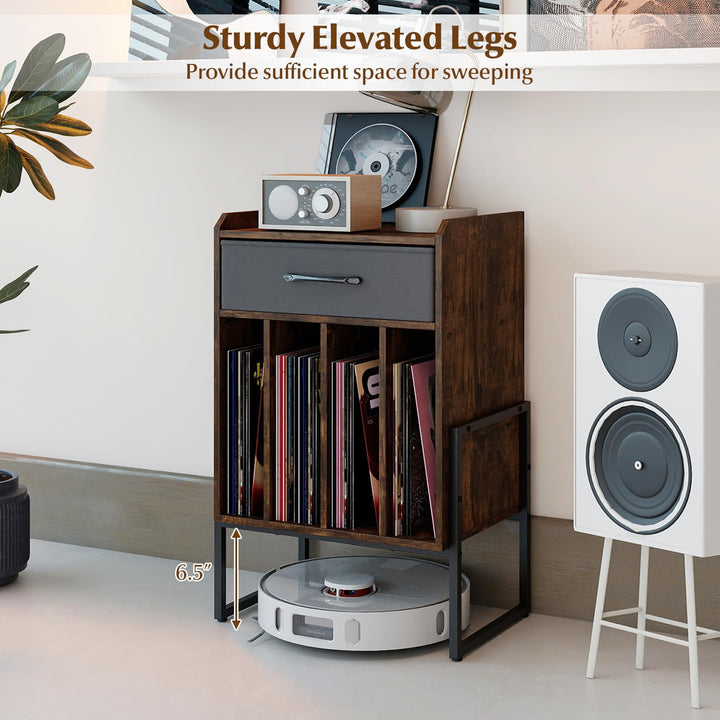 Giantex Record Player Stand 2-Tier Turntable Stand with Fabric Drawer