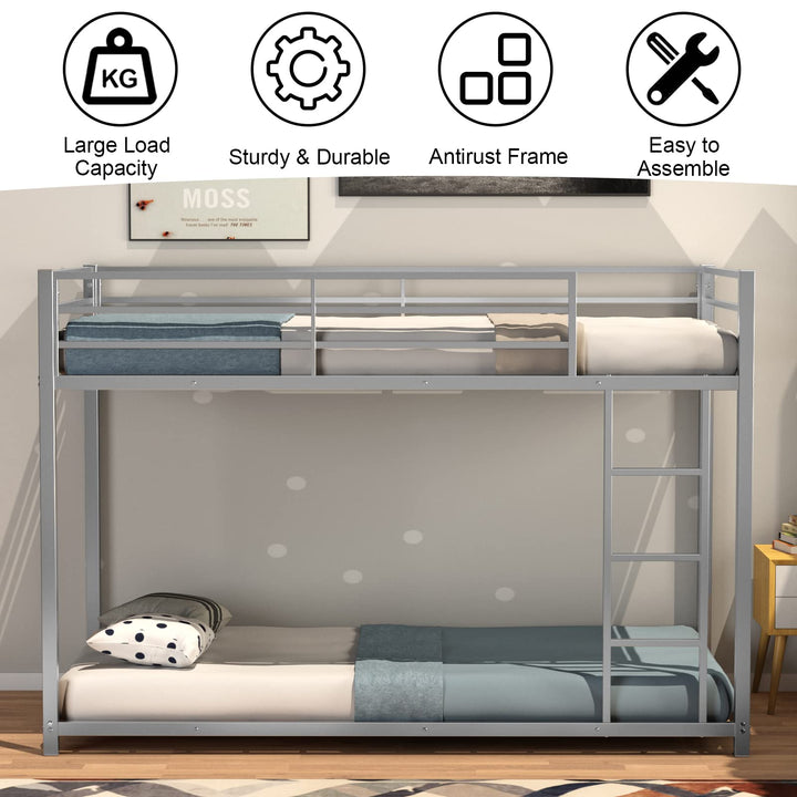 Giantex Metal Bunk Bed Twin Over Twin, Low Profile Bunk Bed Frame with Ladder &amp; Full Length Guardrail
