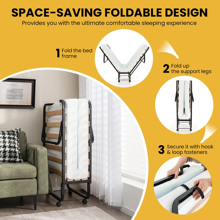 Giantex Folding Bed with 4 Inch Mattress for Adults, Cot Size Rollaway Bed for Guest, 75"x 31"