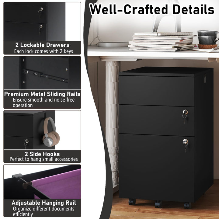 Giantex 3-Drawer File Cabinet with Wheels Wooden File Organizer