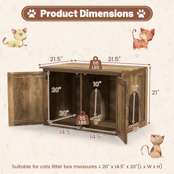 Giantex Cat Litter Box Enclosure - Flip Top Litter Box Hidden Furniture with Barn Door, Side Entrance