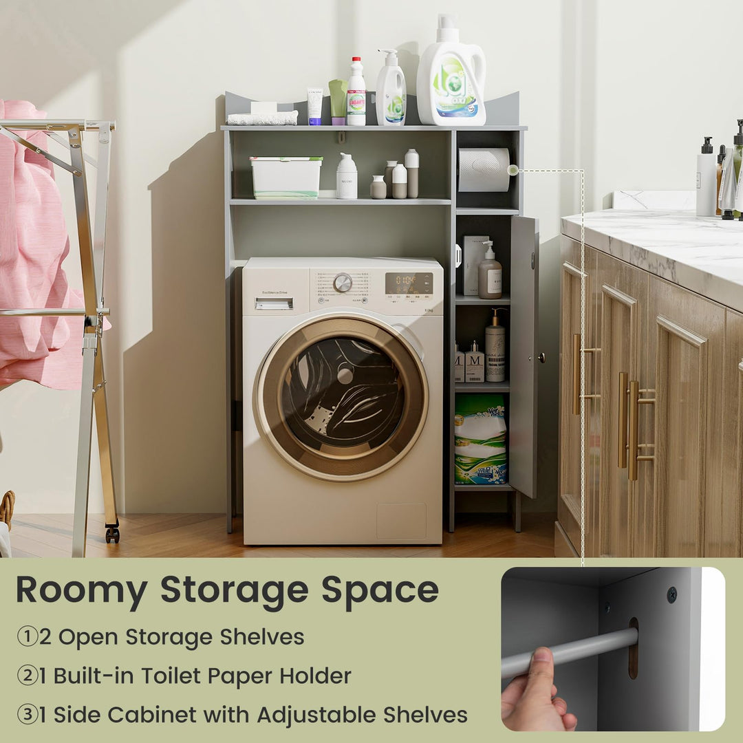 Giantex Over-The-Toilet Storage Cabinet, Bathroom Freestanding Space Saver with 1-Door Side Storage Cabinet &amp; Paper Holder