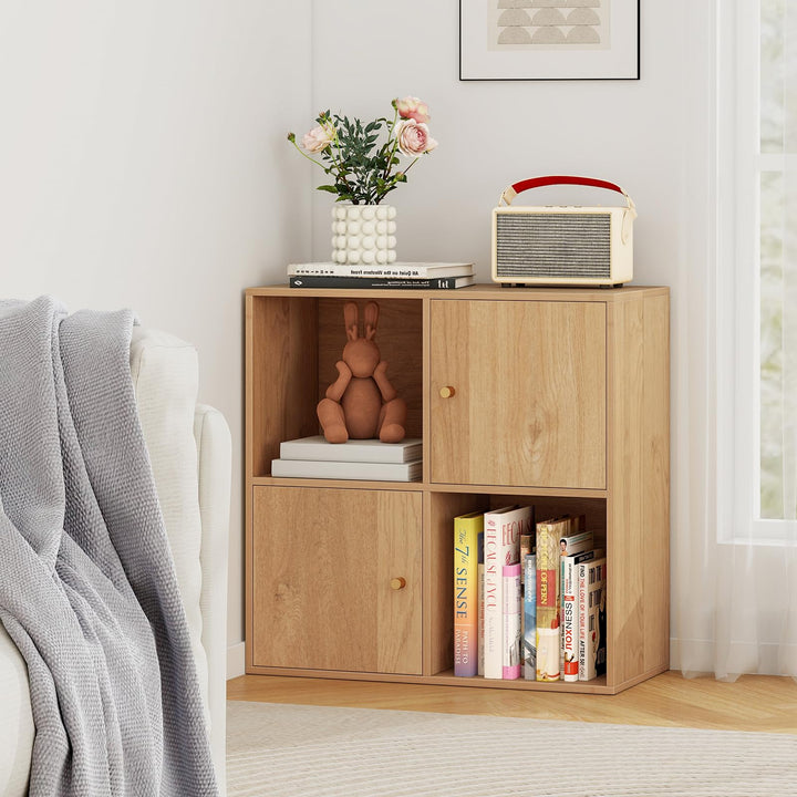 Giantex 4 Cube Bookcase | 2-Tier Freestanding Book Shelf with Open Compartments