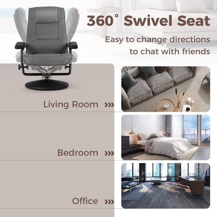 Giantex Recliner Chair with Ottoman, 360 Degree Swivel Leather Reclining Chair with Stable Steel Base