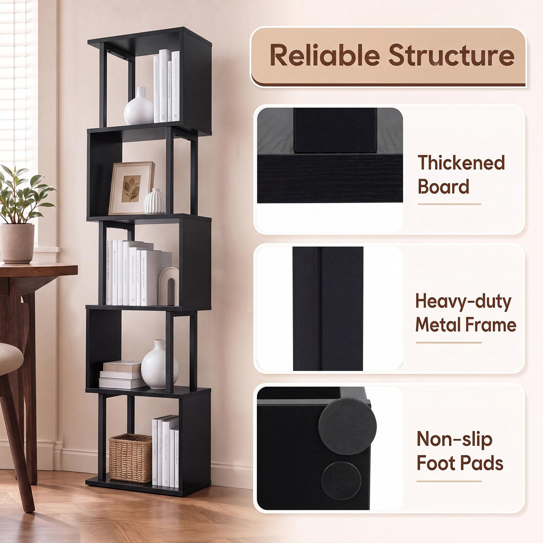 GIANTEX 5-Tier S-Shaped Wood Bookcase w/Metal Frame (1/2)