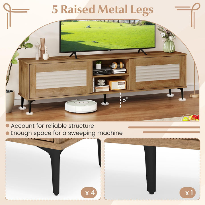 Giantex Mid Century Modern TV Stand for 55-65 Inch TV Waveform Fluted Entertainment Center