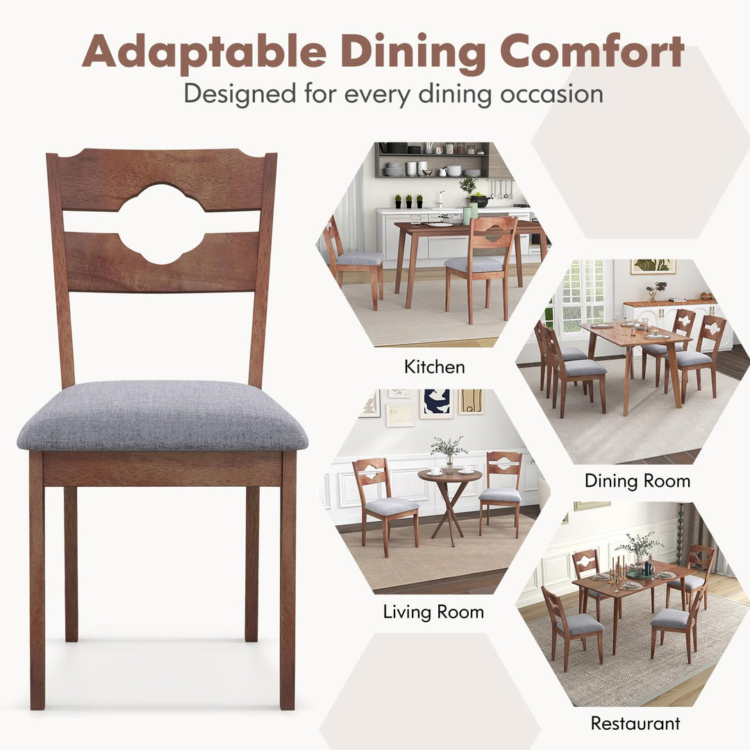 Giantex Wooden Dining Chairs Set of 2/4, Rubber Wood Dinner Chair w/Hollowed Backrest &amp; Padded Seat