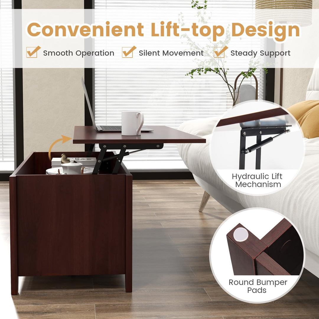 Giantex Lift Top Coffee Table - Rectangular Wooden Table w/Hidden Compartment &amp; Open Storage Shelves