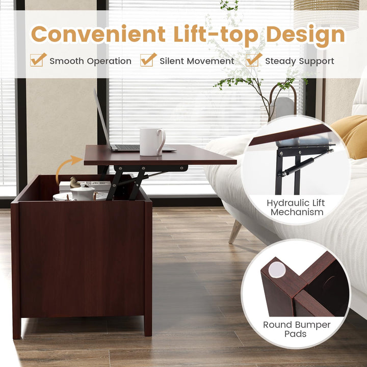 Giantex Lift Top Coffee Table - Rectangular Wooden Table w/Hidden Compartment &amp; Open Storage Shelves