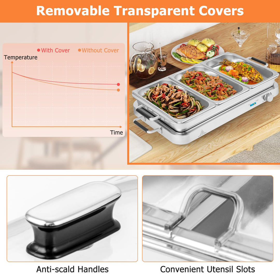 Giantex Buffet Server &amp; Electric Food Warmer, 2-in-1 Food Warming Tray, Adjustable Temperature