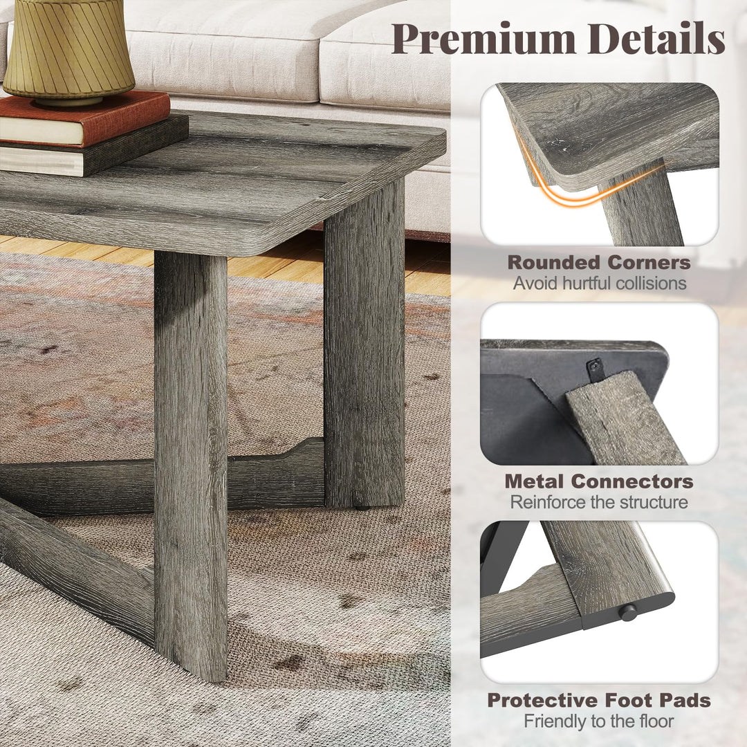 Giantex Farmhouse Wood Coffee Table Rectangle Center Table with X-Shaped Base &amp; Rubber Wood Frame