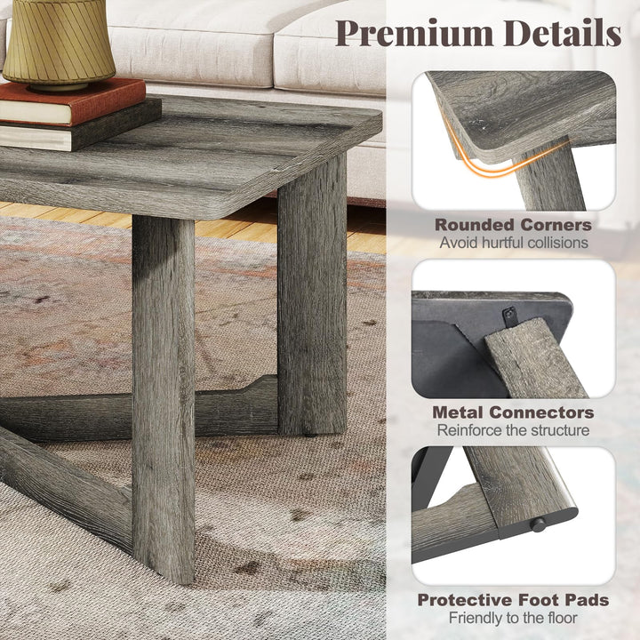 Giantex Farmhouse Wood Coffee Table Rectangle Center Table with X-Shaped Base &amp; Rubber Wood Frame