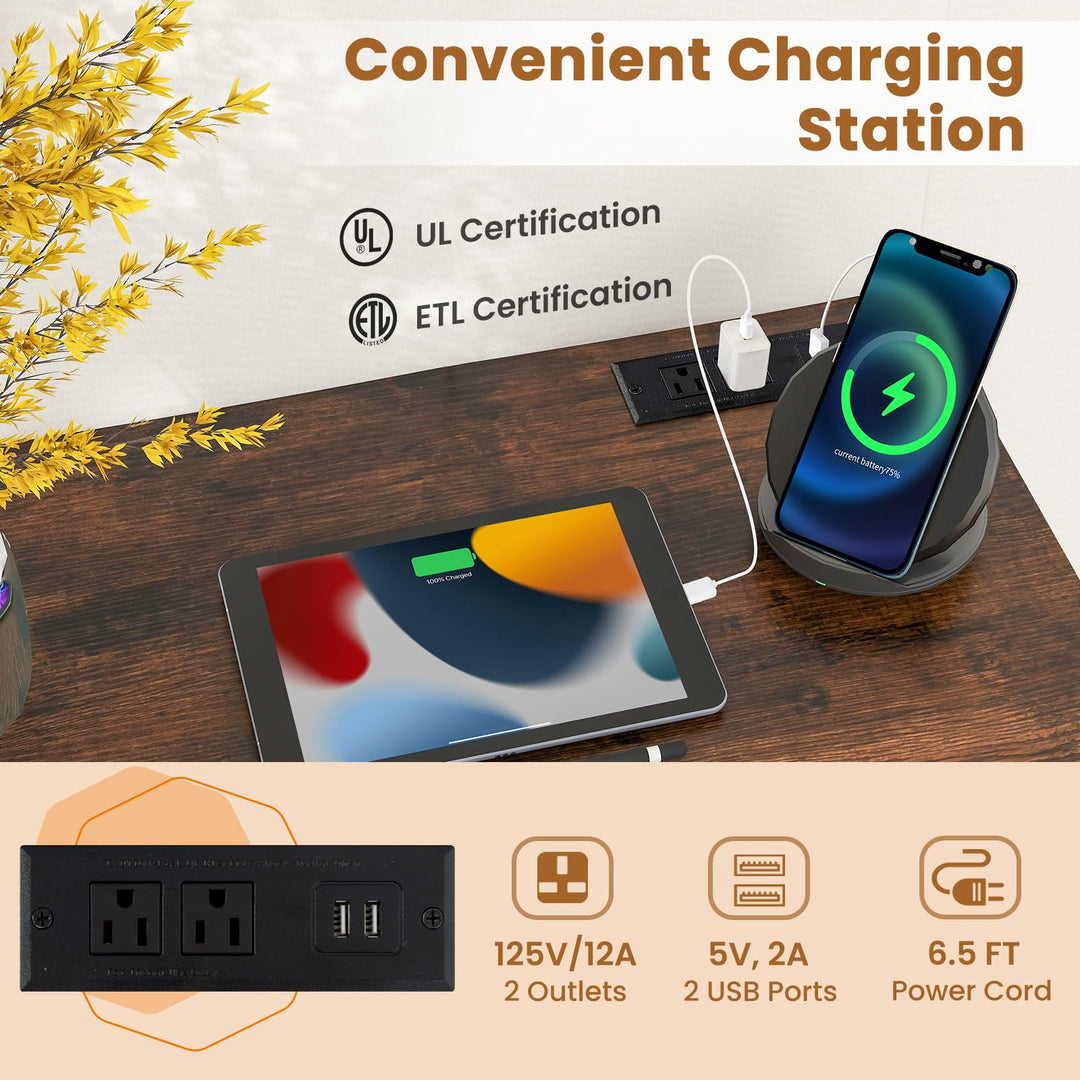 Giantex 30 FT Conference Table with Charging Station, 60" x 24" Rectangular Large Meeting Room Desk with Storage Bag &amp; Hook