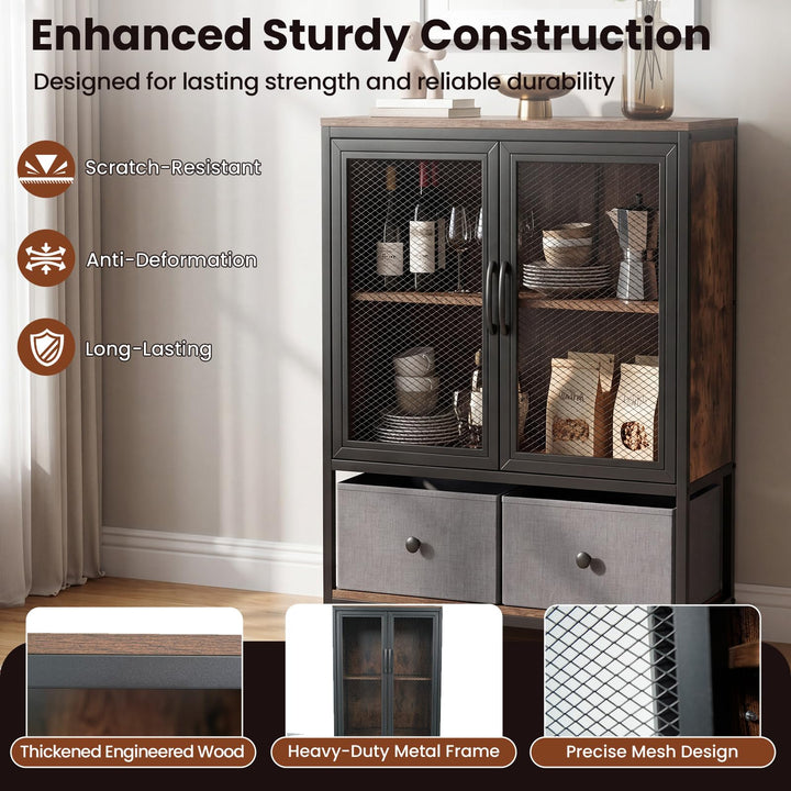 Giantex Industrial Coffee Bar Cabinet with Adjustable Shelves &amp; 2 Removable Cloth Drawers