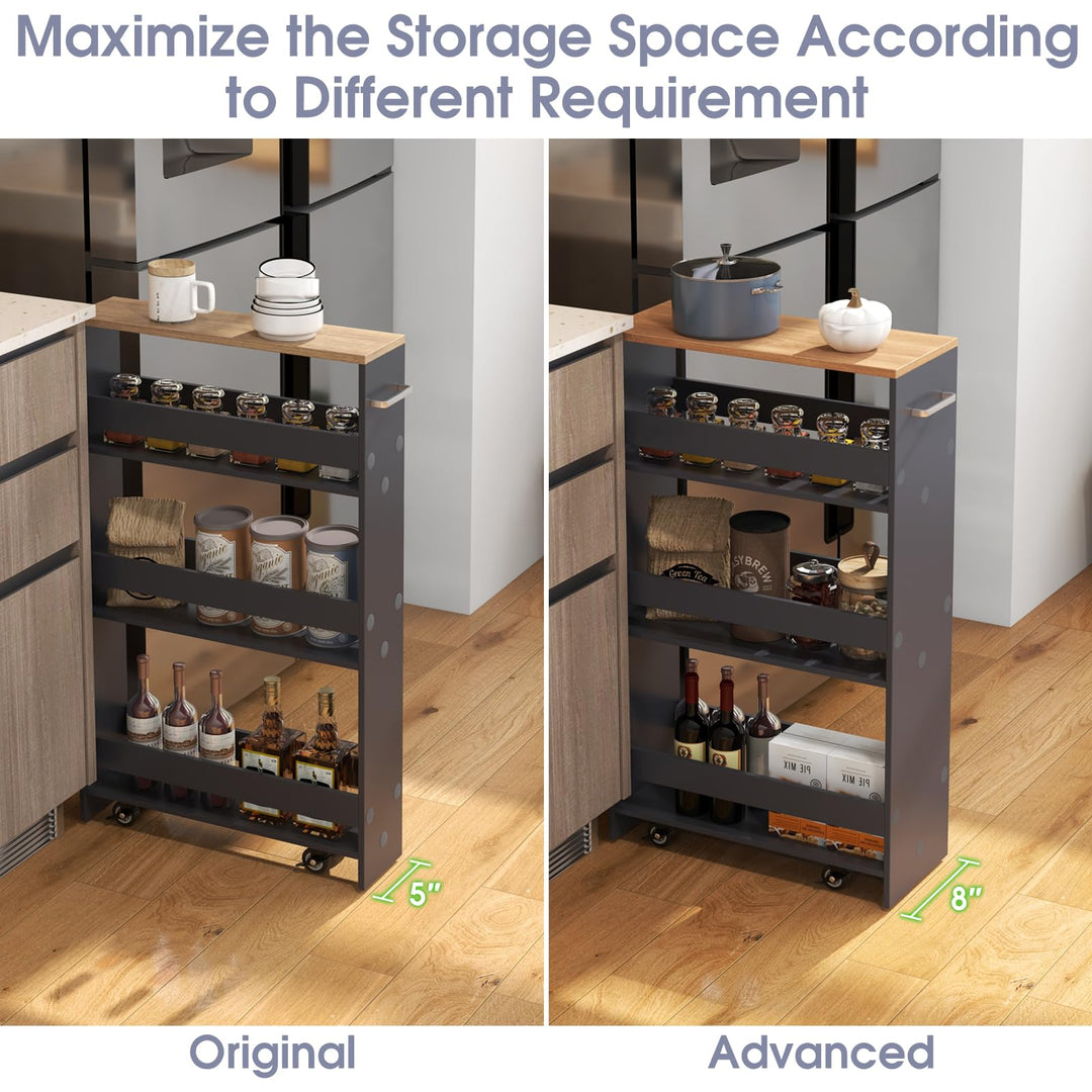 Giantex 4 Tier Rolling Slim Storage Cart, 8” Narrow Slide Out Kitchen Cart w/Handle &amp; Open Shelves
