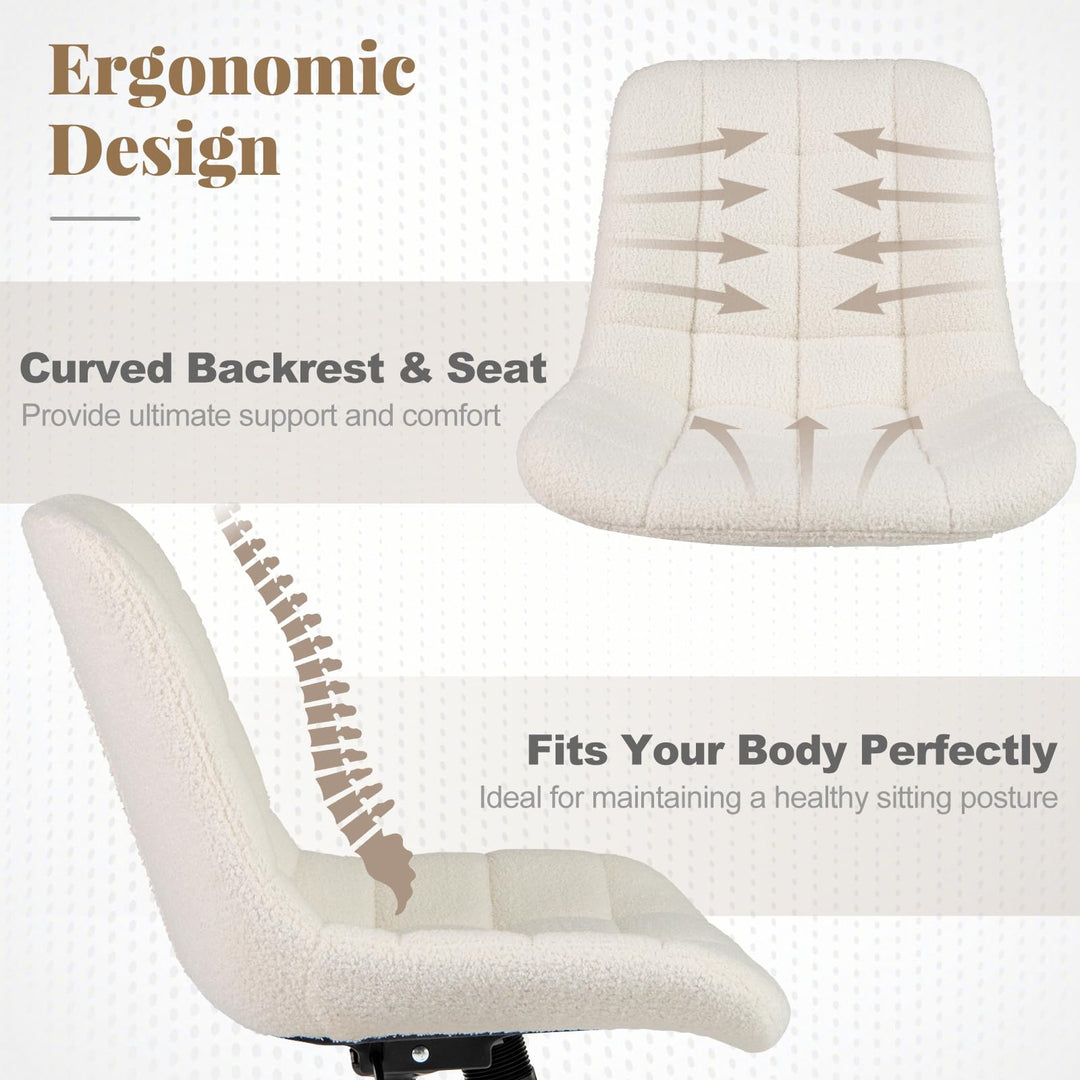 Giantex Armless Office Chair, Modern Faux Fur White Vanity Chair with Wheels &amp; Adjustable Height
