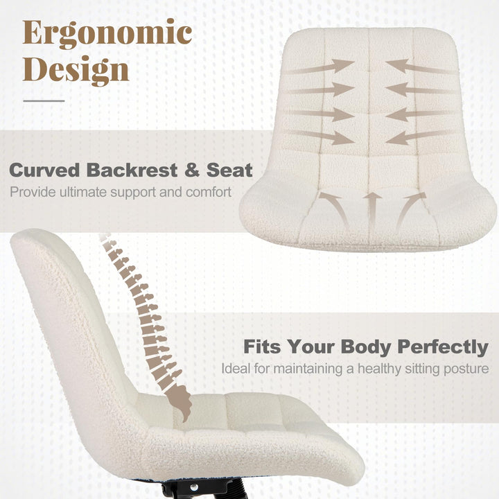 Giantex Armless Office Chair, Modern Faux Fur White Vanity Chair with Wheels &amp; Adjustable Height