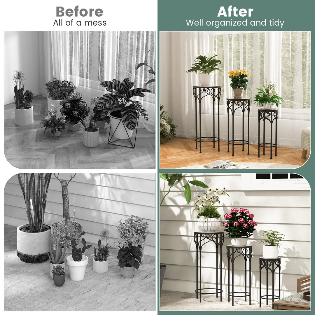 Giantex Metal Plant Stand Set of 3, 28" Mosaic Tall Flower Stand with Ceramic Top