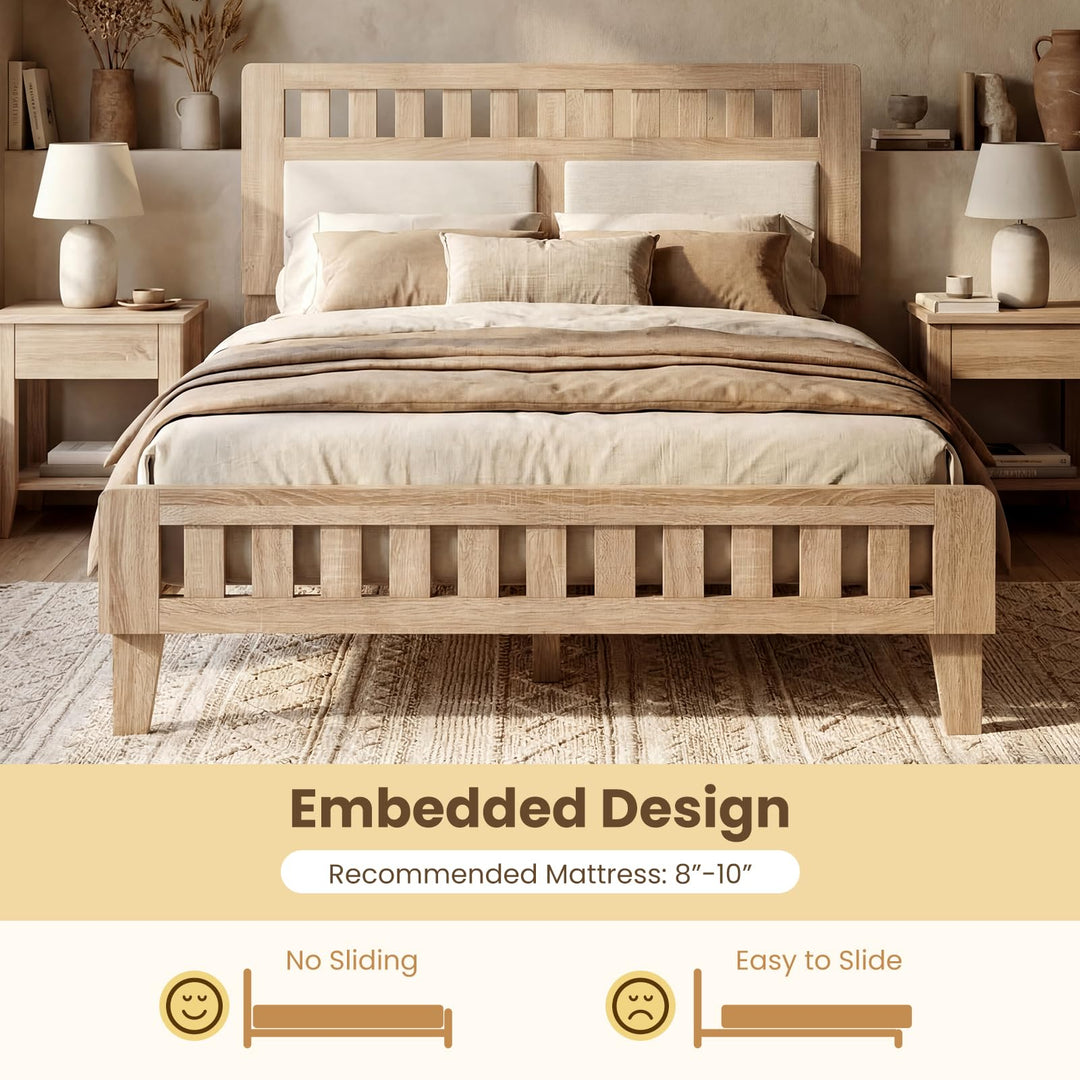 Giantex Mid-Century Wood Bed Frame with Upholstered Headboard (Full/Twin/Queen)