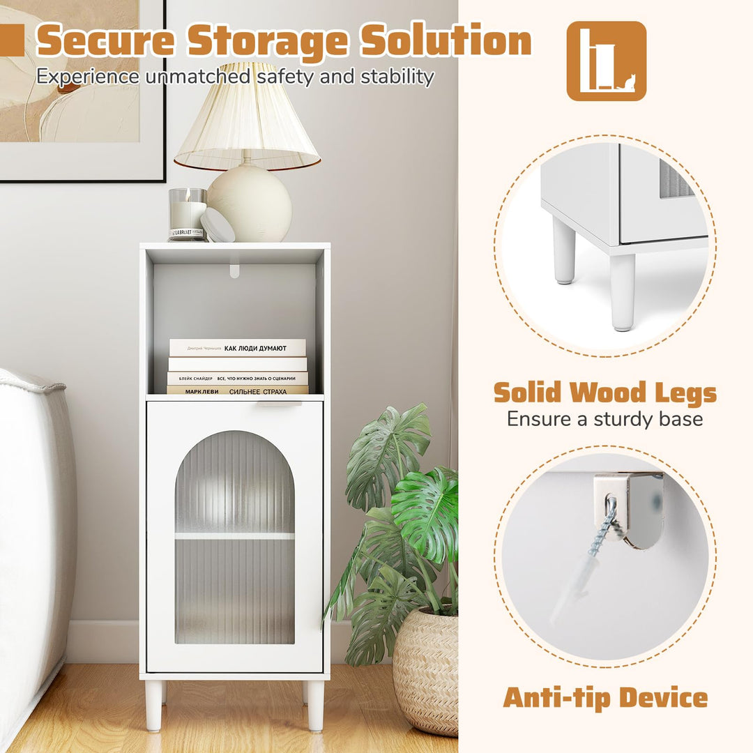 Giantex Bathroom Corner Floor Cabinet with Removable Shelf &amp; Fluted Tempered Glass Door