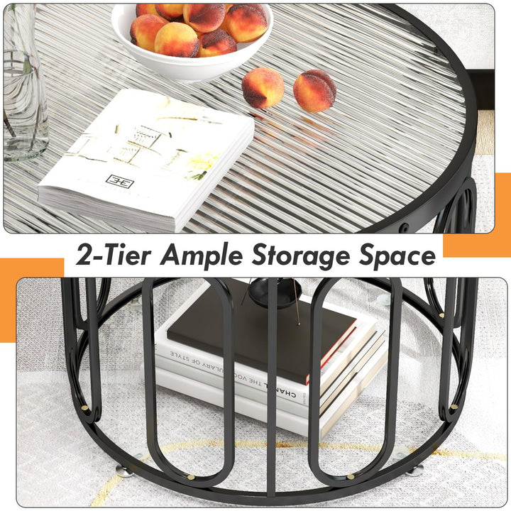 Giantex Small Round Glass Coffee Table, 24" Accent Side Sofa Tea Table with Tempered Glass Top &amp; Oval Swivel Brackets