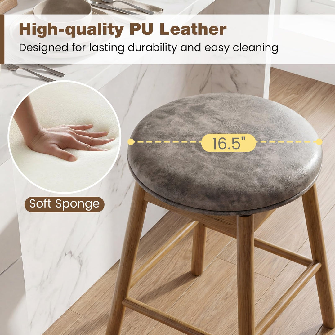 Giantex Swivel Counter Height Barstools with Solid Wood Legs and Footrests