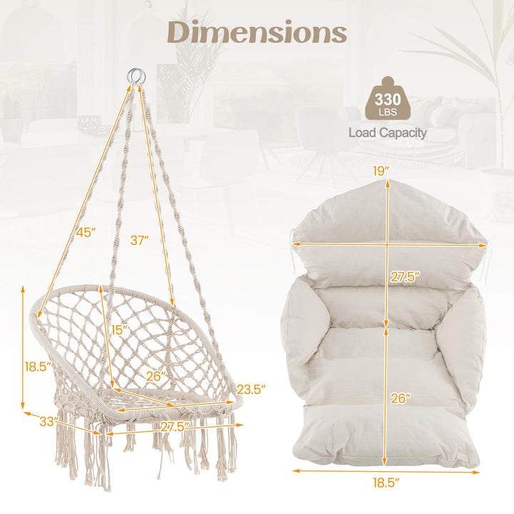 Giantex Hanging Chair Outdoor, Hammock Chair with Thick Cushion &amp; Macrame