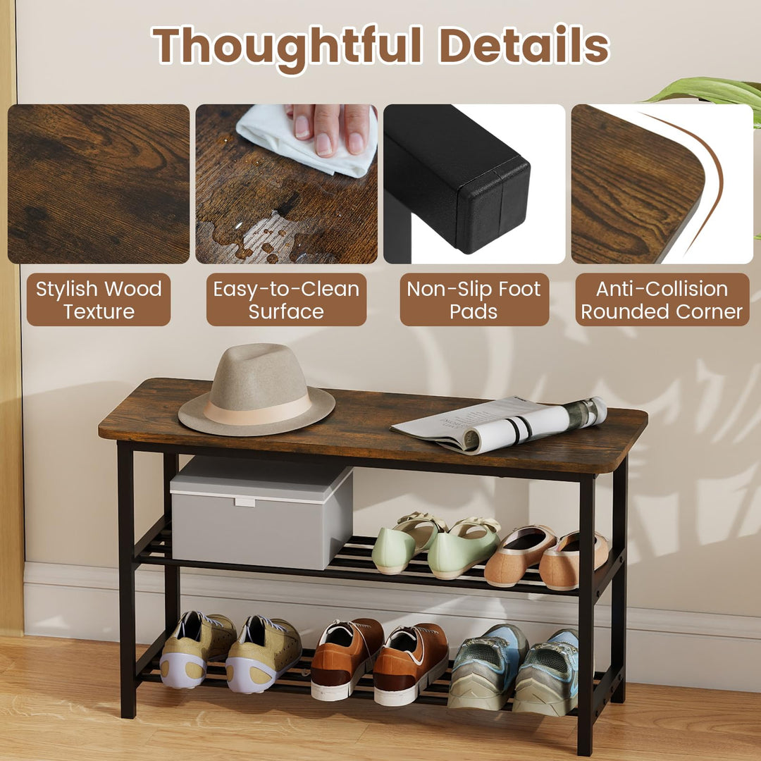 Giantex 3-Tier Shoe Bench 32" L Shoe Organizer Storage Bench with Metal Slat Shelves &amp; Seat
