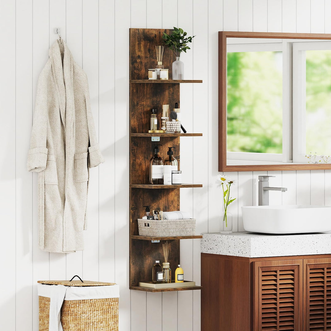Giantex 5-Tier Wall Mounted Shelf Unit with Wood Grain