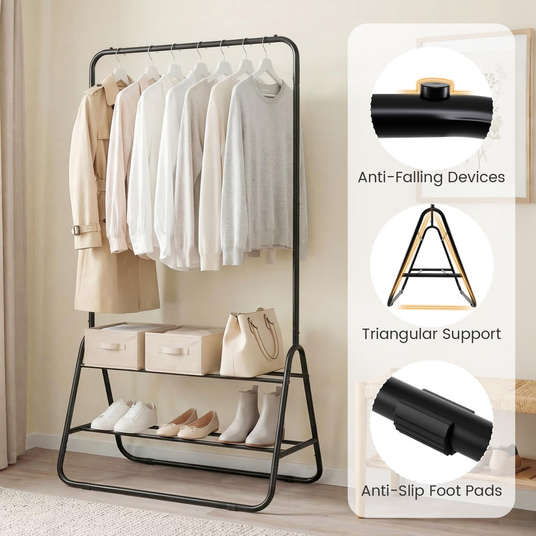 Giantex Heavy Duty Clothes Rack | Metal Garment Rack with Hanging Rod and Storage Shelves