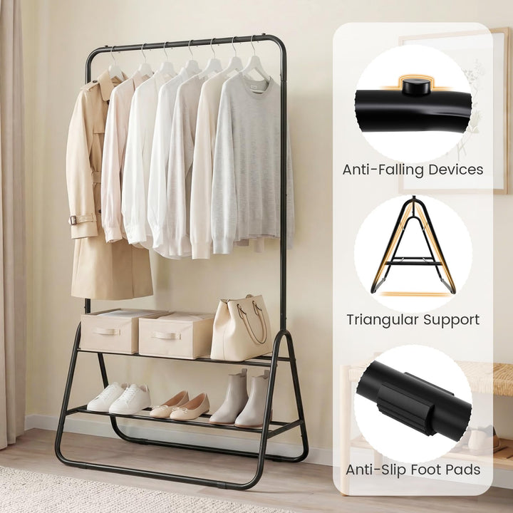 Giantex Heavy Duty Clothes Rack | Metal Garment Rack with Hanging Rod and Storage Shelves