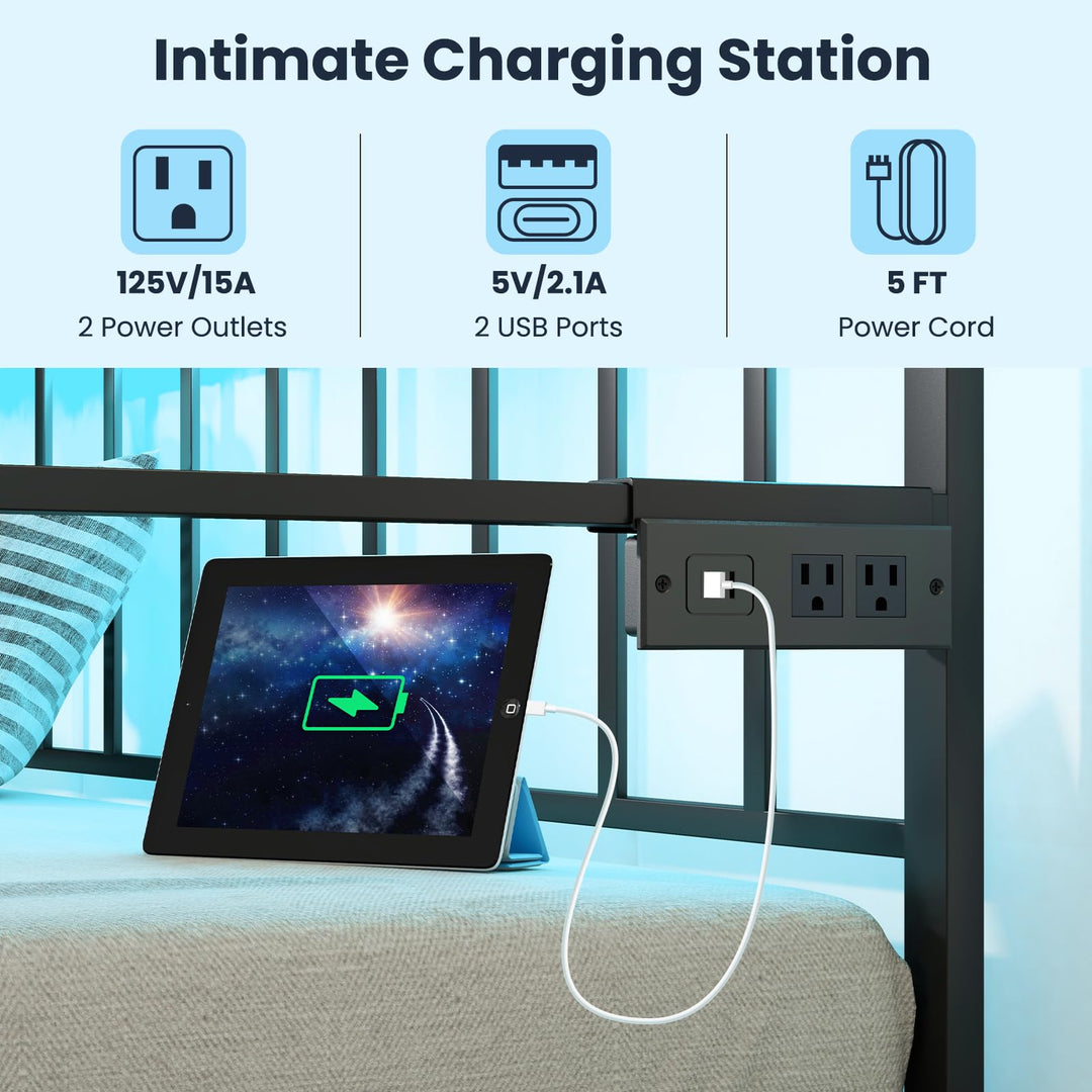 Giantex Twin Daybed with Trundle, Metal Day Bed with Charging Station &amp; LED Lights