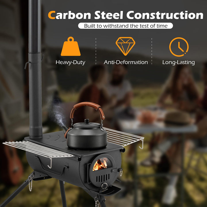 Giantex Hot Tent Stove Portable Wood Burning Stove w/ 5 Chimney Pipes