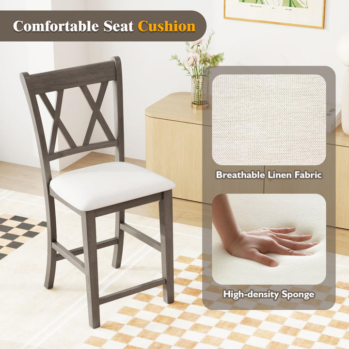 Giantex Wood Bar Stools Set of 2/4, 24" Counter Height Bar Stools w/Cross Back &amp; Linen Fabric Upholstered Seat