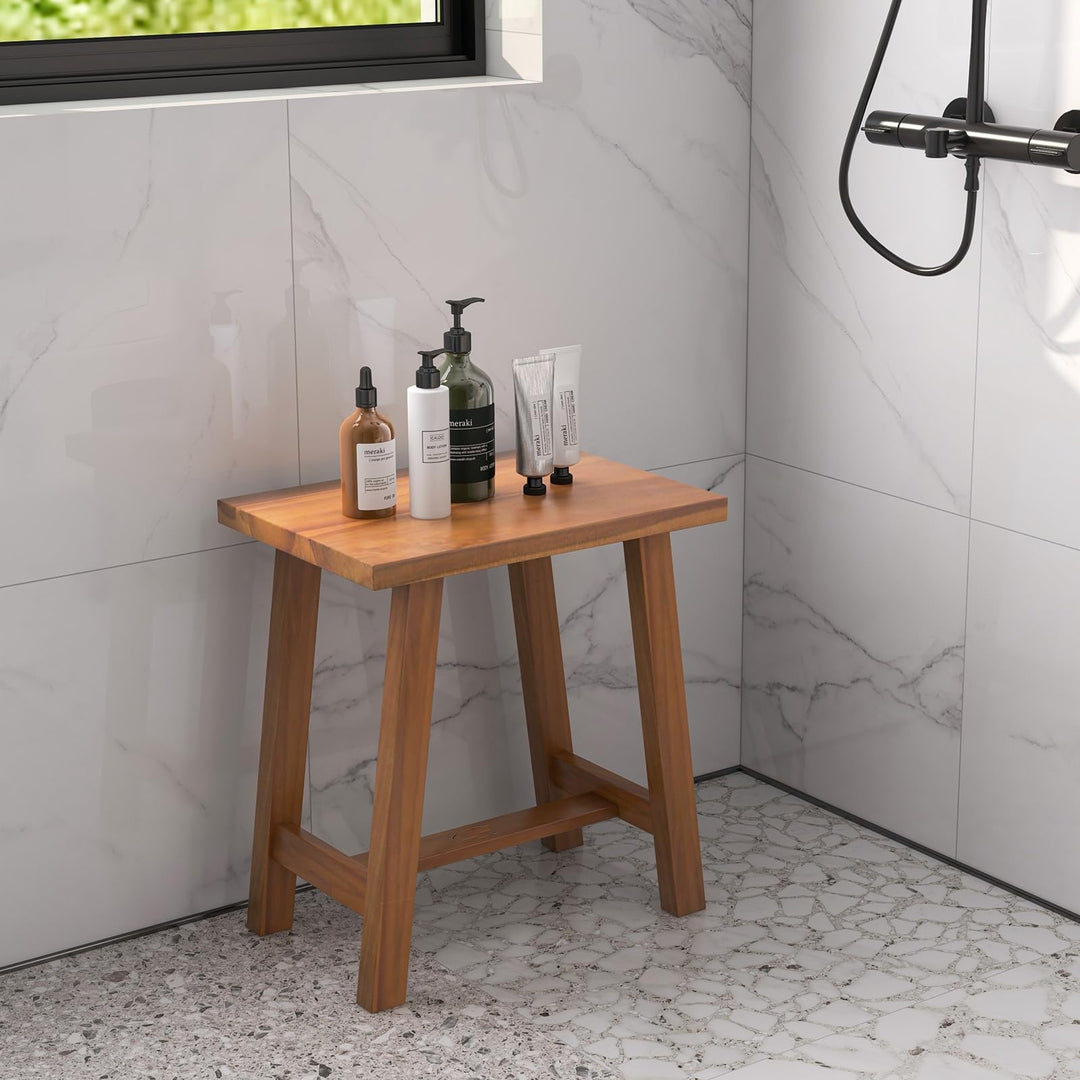 Giantex Teak Shower Bench, Waterproof Shower Stool for Shaving Legs &amp; Spa Bath, Smooth Seat