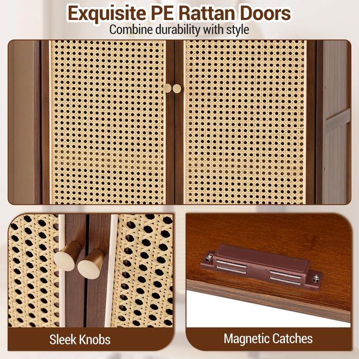Giantex Bamboo Shoe Cabinet w/Woven Rattan Doors