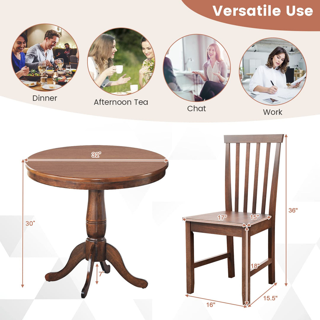 3-Piece Kitchen Table Set, Mid-Century Round Dining Table &amp; Chairs Set for 2, Walnut