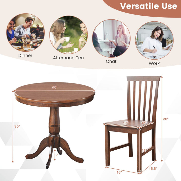 3-Piece Kitchen Table Set, Mid-Century Round Dining Table &amp; Chairs Set for 2, Walnut