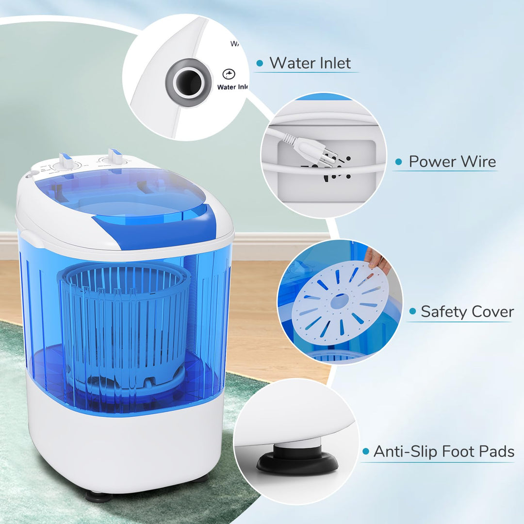 Portable Mini Semi-automatic Washing Machine with Spin Tub and Drain Hose 2.5 kg Capacity