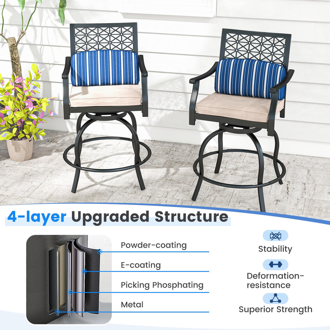 Giantex Outdoor Bar Stools, Metal Patio Bar Chairs with Cushion &amp; Lumbar Pillow