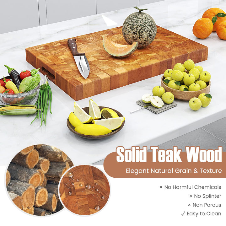 Giantex Teak Wood Cutting Board, 18" End Grain Chopping Block with Hand Grip, Pre-Conditioned With Natural Waxes &amp; Oils