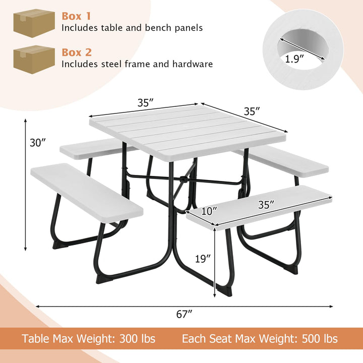 Giantex Picnic Table Set for 4-8 Persons, Outdoor Table and Bench Set with Umbrella Hole, HDPE Top &amp; Metal Frame